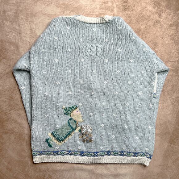 Vintage 90s Marisa Christina Christmas Collection Santa Claus Patchwork Sweater - Picture 2 of 9